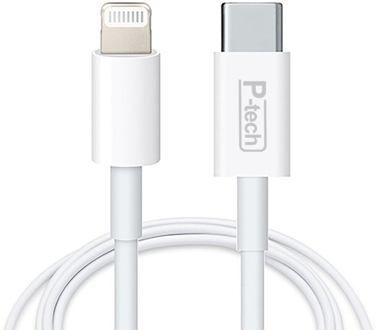 כבל סנכרון וטעינה 20W באורך 1 מטר עם חיבור USB Type-C לחיבור Lightning מבית Power-Tech - צבע לבן
