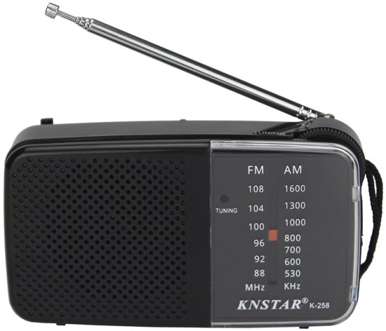 רדיו נייד טרנזיסטור AM/FM אנלוגי קומפקטי דגם K-258 מבית KNSTAR – צבע שחור