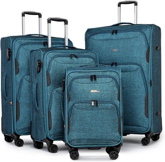 סט מזוודות בד 20+24+28+32 אינץ' דגם Platinium מבית Camel Mountain – צבע טורקיז