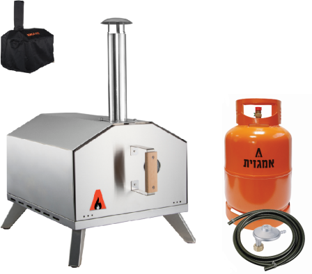 טאבון גז 2 קומות + מיכל גז 5 ק''ג + ערכת ווסת צינור מבית AMGAZIT - כיסוי מקורי מתנה בתוך המארז