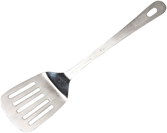 כף תרבד מחורץ ידית ארוכה מנירוסטה מבית Arcosteel - גודל 23 ס''מ