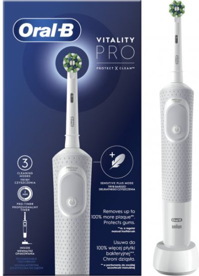 מברשת שיניים חשמלית נטענת Oral-B Vitality Pro D103 - צבע לבן
