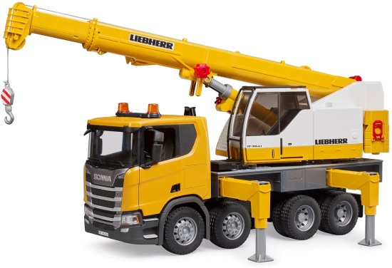 משאית מנוף ענקית Scania סדרה R עם אורות וצלילים מבית Bruder