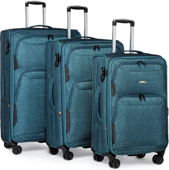 סט מזוודות בד 20+24+28 אינץ' דגם Platinium מבית Camel Mountain - צבע טורקיז