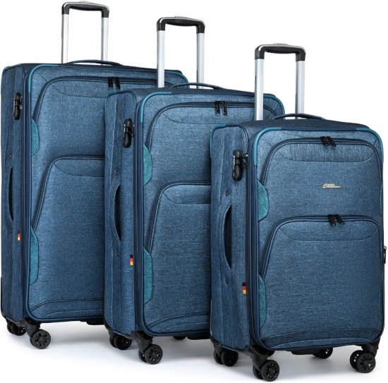 סט מזוודות בד 20+24+28 אינץ' דגם Platinium מבית Camel Mountain - צבע כחול כהה