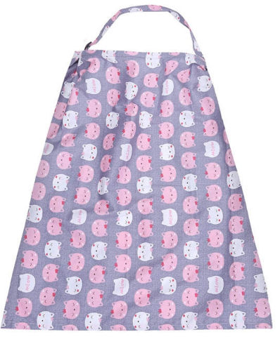 סינר הנקה 100% כותנה מבית Mom & B - צבע אפור עם איורי חתולים ורודים ולבנים