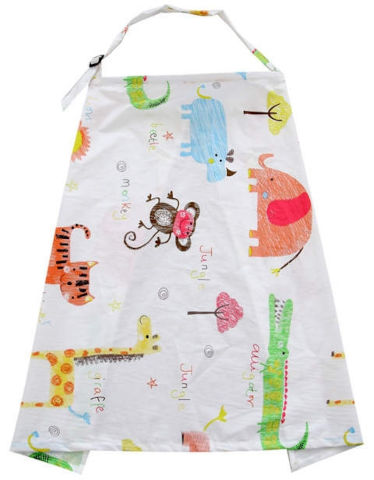 סינר הנקה 100% כותנה מבית Mom & B - צבע שמנת עם איורי חיות