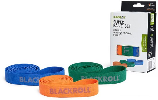 סט 3 גומיות התנגדות דגם Super Band מבית BLACKROLL - צבע כתום/ירוק/כחול - רמת התנגדות קלה/בינונית/חזקה