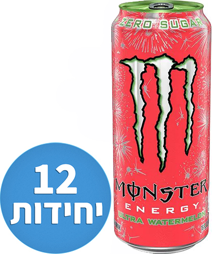 משקה ללא סוכר Monster Ultra Watermelon Energy בנפח 500 מ"ל – חבילה של 12 יחידות