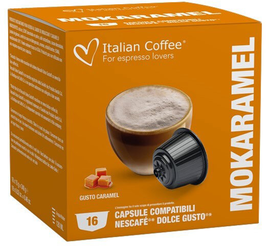 16 קפסולות Italian Coffee Mokaramel – תואמות למכונות קפה Dolce Gusto