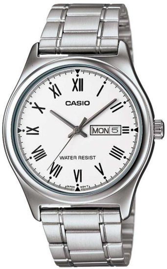 שעון יד אנלוגי לגברים עם רצועת Stainless Steel כסופה Casio MTP-V006D-7BUDF - צבע לבן