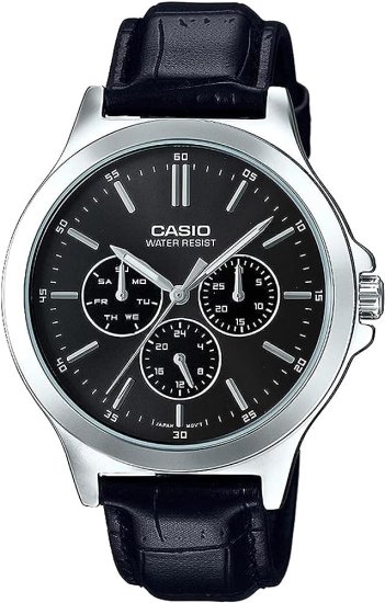 שעון יד אנלוגי לגברים עם רצועת עור שחורה Casio  MTP-V300L-1AUDF - צבע שחור
