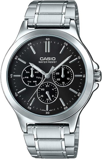 שעון יד אנלוגי לגברים עם רצועת Stainless Steel כסופה Casio MTP-V300D-1AUDF - צבע שחור