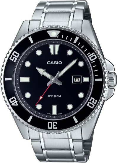 שעון יד אנלוגי לגברים עם רצועת Stainless Steel כסופה Casio MDV-107D-1A1VDF - צבע שחור