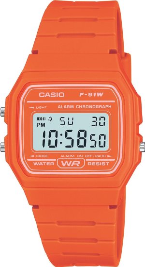 שעון יד דיגיטלי עם רצועת שרף כתומה Casio F-91WC-4A2DF - צבע כתום