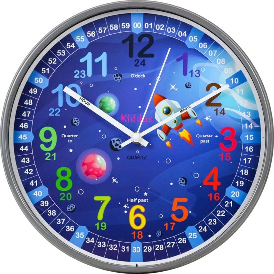 שעון קיר לילדים דגם Time Teacher XL מבית Kiddus - צבע כחול / כחול כהה - 30 ס''מ