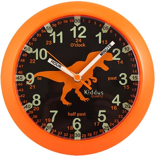 שעון קיר לילדים דגם Time Teacher מבית Kiddus - צבע כתום 21 ס''מ