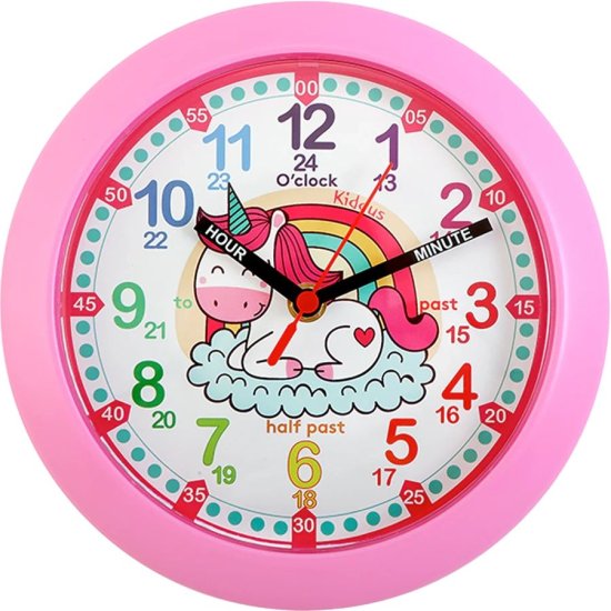 שעון קיר לילדים דגם Time Teacher מבית Kiddus - צבע ורוד 21 ס''מ