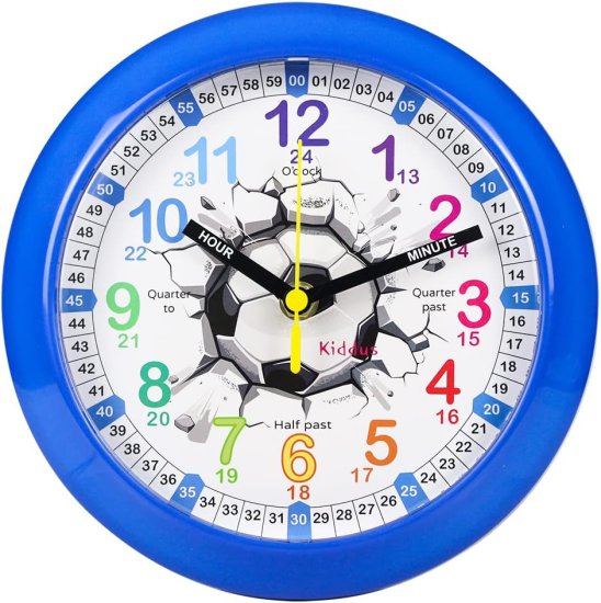 שעון קיר לילדים דגם Time Teacher מבית Kiddus - צבע כחול 21 ס''מ