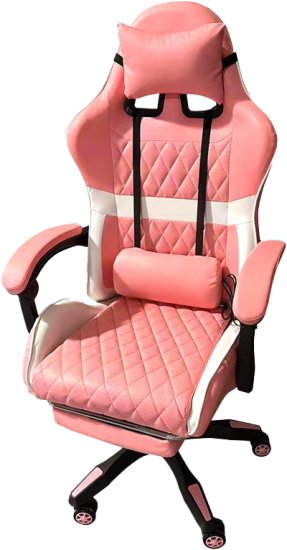כיסא גיימרים כולל כרית עיסוי חשמלית (חיבור USB) והדום נפתח לרגליים ''מולטי גיימר'' מבית Multi Garden - צבע ורוד