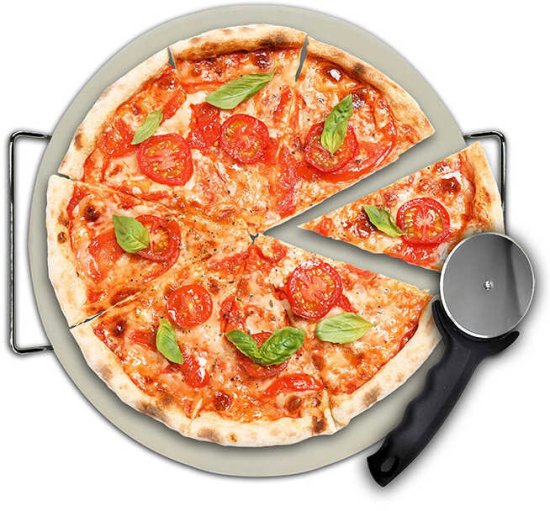 סט אבן פיצה עגולה 30.5 ס''מ + גלגלת לחיתוך פיצה Food Appeal