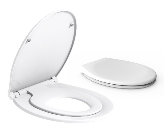 מושב אסלה כפול עם מתאם לילדים וטריקה שקטה מבית Aquila - צבע לבן