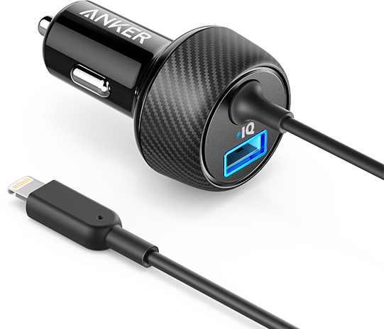 מטען לרכב עם כבל חיבור מהיר 24W מבית Anker