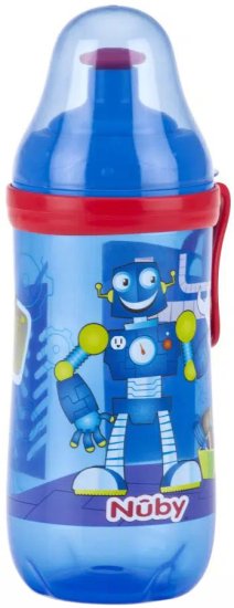 מימייה מצוירת עם פיה נשלפת מבית Nuby - צבע כחול