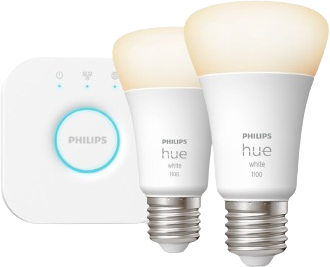 ערכת בסיס 2 ננורות E27 חכמות גוון אור לבן חם 2700K עד 1100 לומן + מגשר חכם Hue Bridge