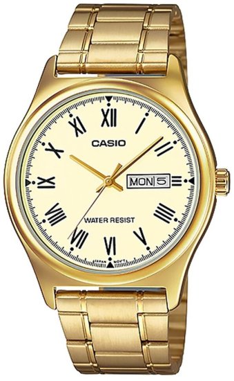 שעון יד אנלוגי לגברים עם רצועת Stainless Steel זהובה Casio MTP-V006G-9BUDF - צבע זהב בהיר