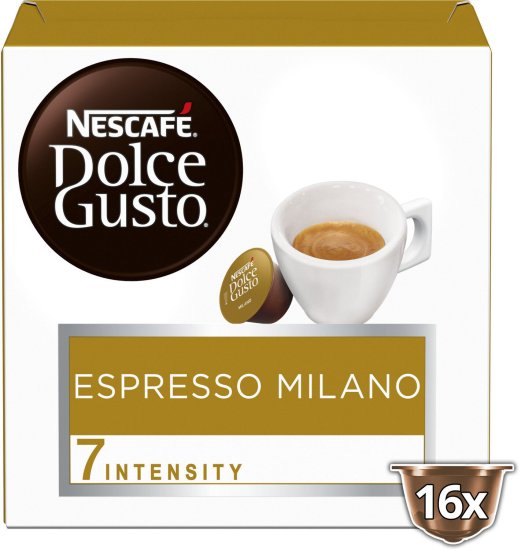 16 קפסולות Nescafe Espresso Milano - תואמות למכונות קפה Dolce Gusto