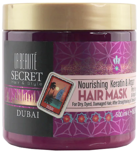 מסכה לשיער Secret Dubai מועשרת בקרטין ושמן ארגן LA BEAUTE - נפח 500 מ''ל