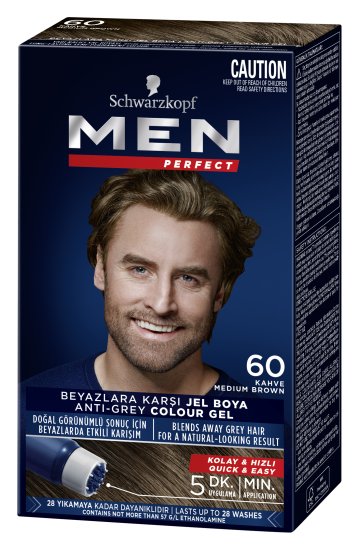 ג'ל צביעה לגבר לטשטוש השיער הלבן Schwarzkopf Men Perfect בגוון 60 חום כהה