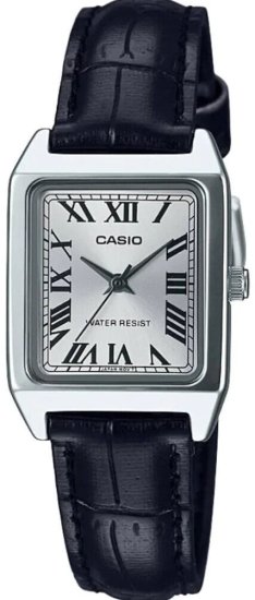 שעון יד אנלוגי לנשים עם רצועת עור שחורה Casio LTP-V007L-7B1UDF - צבע כסוף