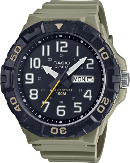 שעון יד אנלוגי לגברים עם רצועת שרף חאקי Casio MRW-210H-5AVDF - צבע שחור