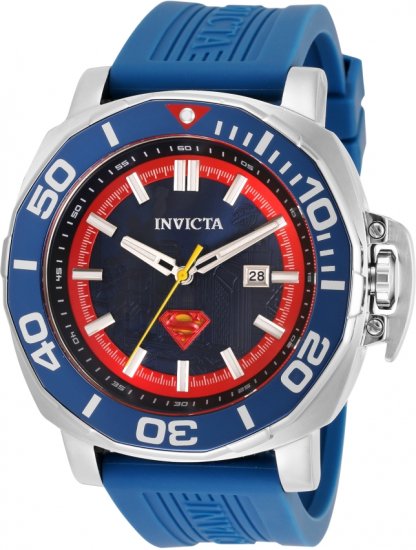 שעון יד אנלוגי לגברים עם רצועת סיליקון כחולה Invicta DC Comics Superman 35078 - צבע כחול
