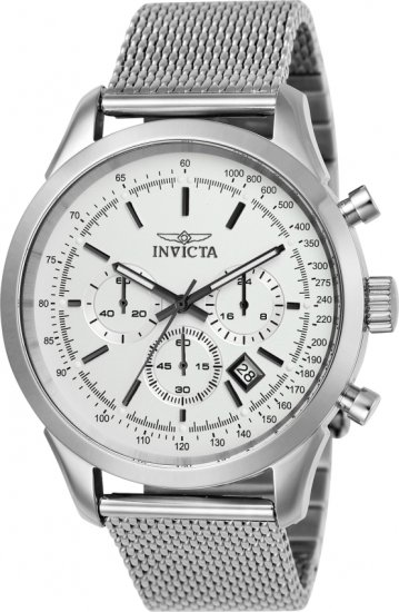 שעון יד אנלוגי לגברים עם רצועת רשת Stainless Steel כסופה Invicta Speedway 25222 - צבע לבן