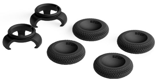 ערכת 4 מתאמי אגודל + 2 בסיסים לג'ויסטיק של בקרי קונסולות SCUF Catalyst - תאימות ל-PS5 / PS4 / Xbox Series X/S & ONE - צבע שחור