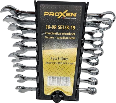 סט 9 חלקים מפתח רינג/פתוח מפלדת כרום ונדיום 8-19 מ"מ PROXEN Combination