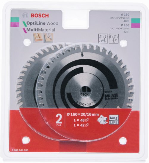 זוג להבים לחיתוך עץ ואוניברסלי ''4/ 160 מ''מ למסור עגול Bosch