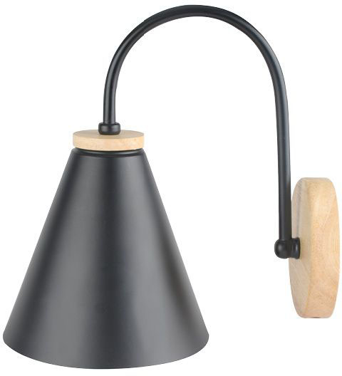 מנורת קיר קבועה דקורטיבית דגם KONUS הברגה E27 עד 40W מבית OMEGA – צבע שחור / עץ