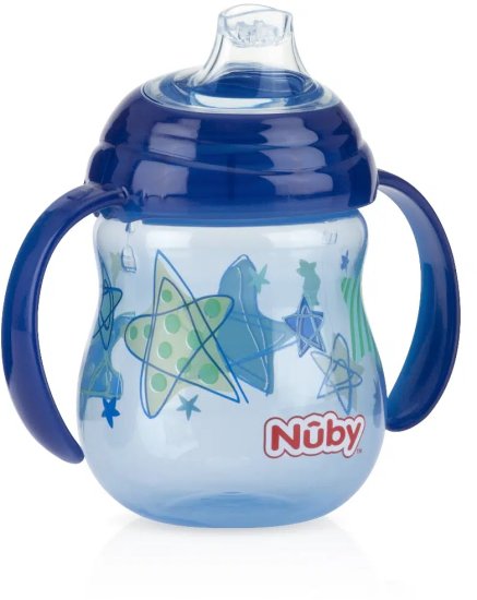 כוס מסדרת המעצבים עם ידיות ופיה רכה מבית Nuby - צבע כחול