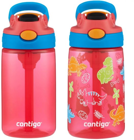 זוג בקבוקי שתיה לילדים 420 מ''ל Contigo Autoseal Cleanable - צבע אדום דינוזאורים