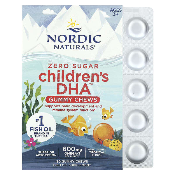 Nordic Naturals‏, סוכריות גומי DHA לילדים, מגיל 3 ומעלה, פונץ' טרופי, 600 מ"ג, 30 סוכריות גומי, הזמנה מאייהרב – iHerb