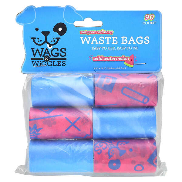 Wags & Wiggles‏, שקיות פסולת Not Your Ordinary, אבטיח בר, 90 יחידות, הזמנה מאייהרב – iHerb