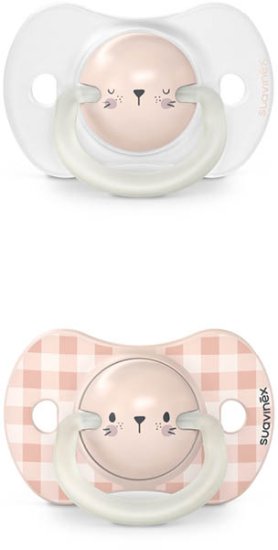 זוג מוצצים לגילאי 0-6 חודשים דגם Day & Night מבית Suavinex - ארנב ורוד