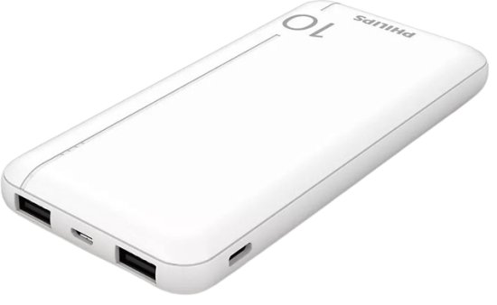 סוללת גיבוי Philips 10000mAh 2xUSB-A Portable Backup PowerBank – צבע לבן