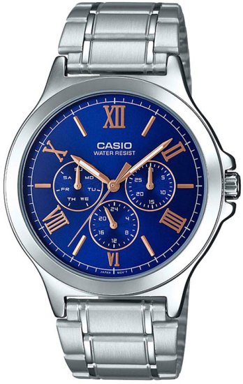 שעון יד אנלוגי לגברים עם רצועת Stainless Steel כסופה Casio MTP-V300D-2AUDF - צבע כחול