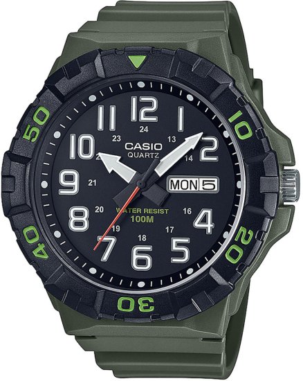 שעון יד אנלוגי לגברים עם רצועת שרף ירוקה Casio MRW-210H-3AVDF – צבע שחור