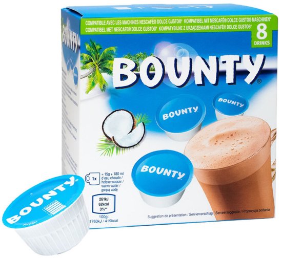 8 קפסולות שוקולד BOUNTY - תואמות למכונות קפה Dolce Gusto